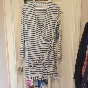 Coolibar Blue and White Striped Beach Cover-up